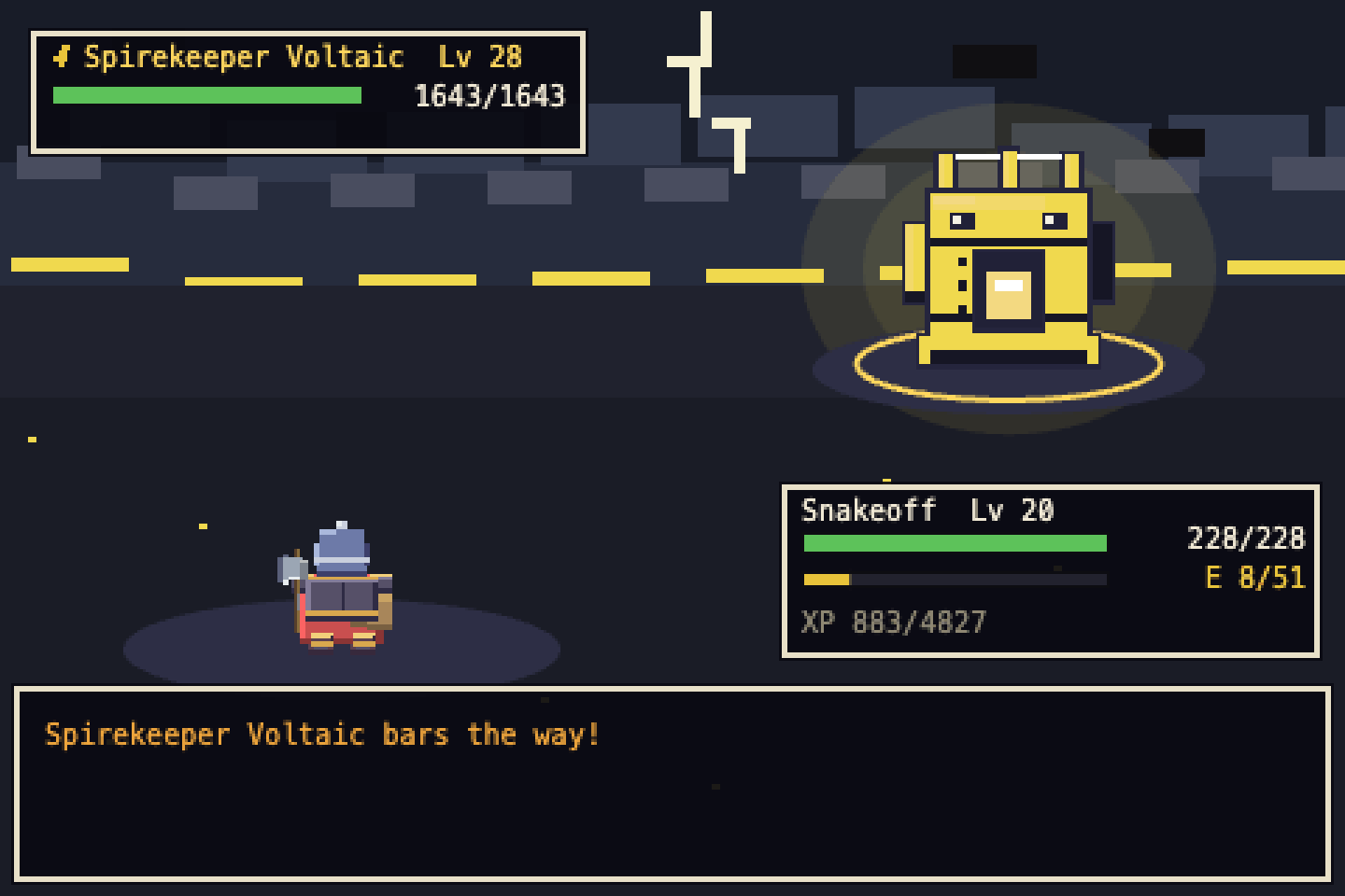 Spirekeeper Voltaic, the fifth boss, bars the way